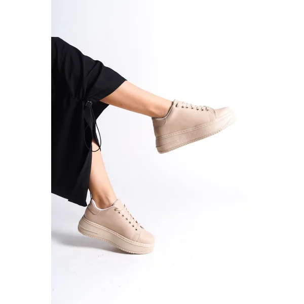 BIANA Bağcıklı Ortopedik Taban Kadın Sneaker Spor Ayakkabı CTT - Ten