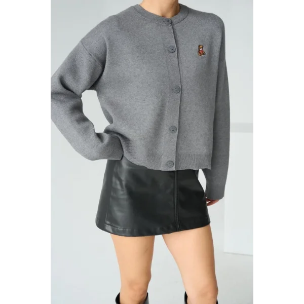 Bisiklet Yaka 5 Düğmeli Hırka  Gri