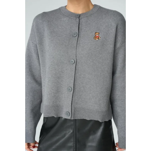 Bisiklet Yaka 5 Düğmeli Hırka  Gri