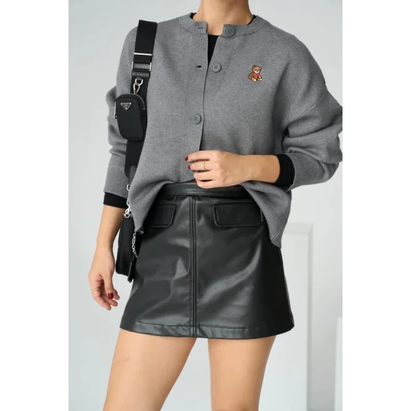 Bisiklet Yaka 5 Düğmeli Hırka  Gri