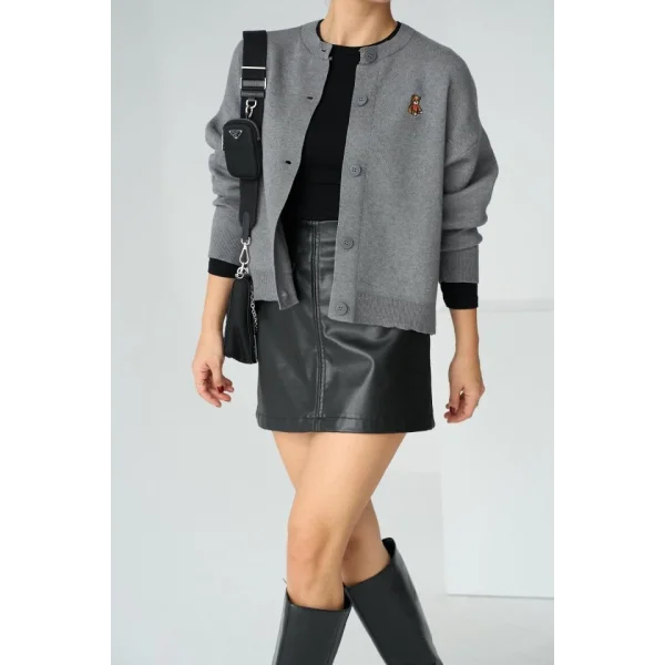 Bisiklet Yaka 5 Düğmeli Hırka  Gri