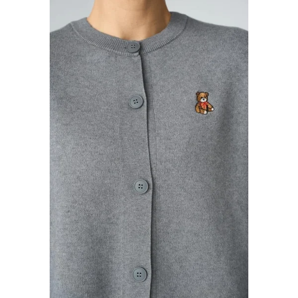 Bisiklet Yaka 5 Düğmeli Hırka  Gri