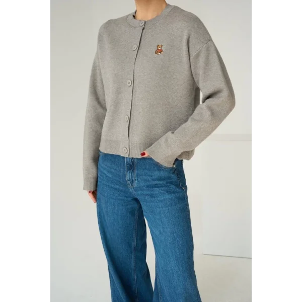 Bisiklet Yaka 5 Düğmeli Hırka  Orta Gri