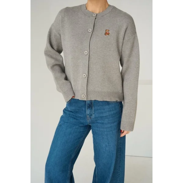 Bisiklet Yaka 5 Düğmeli Hırka  Orta Gri