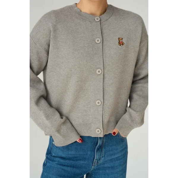 Bisiklet Yaka 5 Düğmeli Hırka  Orta Gri