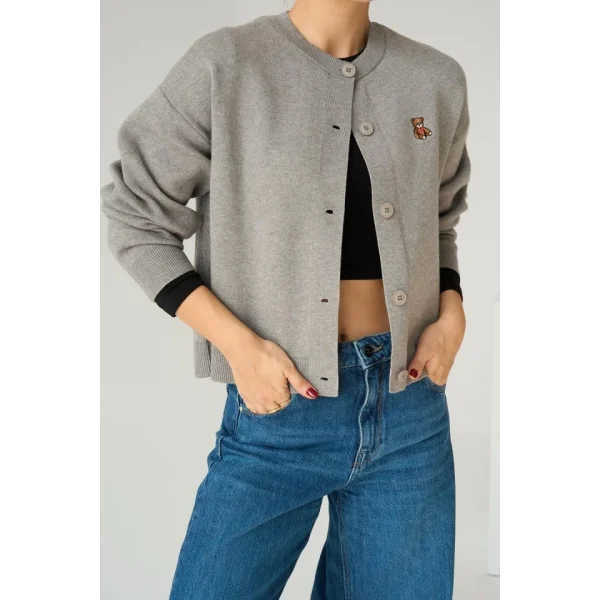 Bisiklet Yaka 5 Düğmeli Hırka  Orta Gri