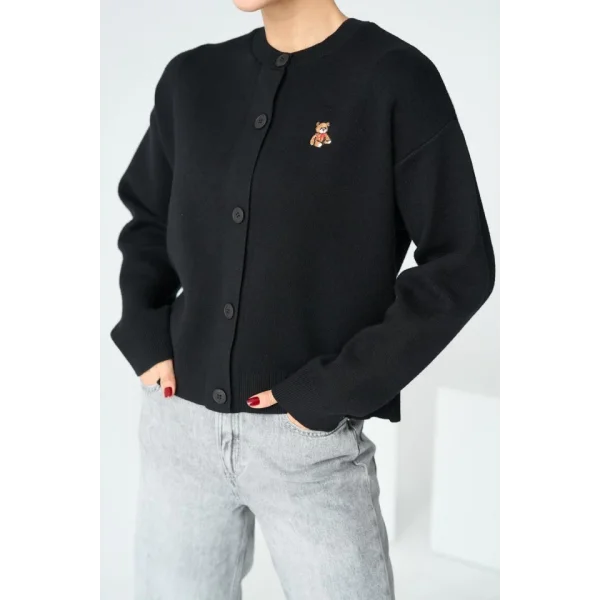 Bisiklet Yaka 5 Düğmeli Hırka  Siyah