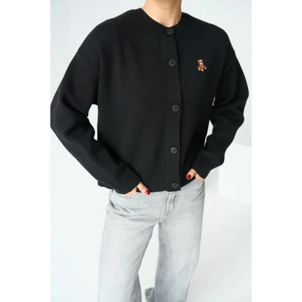 Bisiklet Yaka 5 Düğmeli Hırka  Siyah