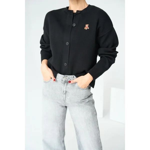 Bisiklet Yaka 5 Düğmeli Hırka  Siyah