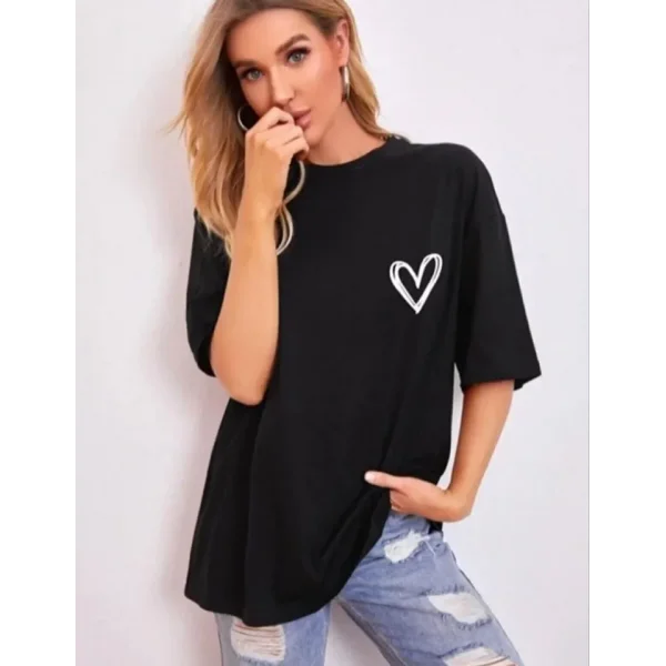 Bisiklet Yaka Baskılı Oversize Thirt  iyah