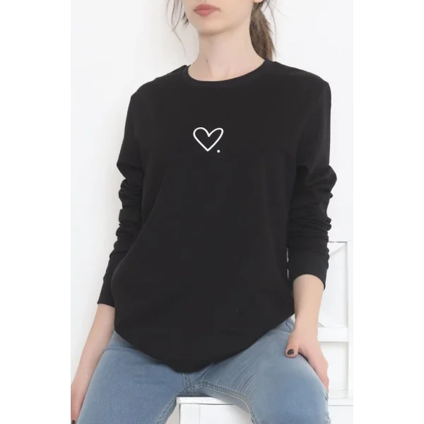 Bisiklet Yaka Baskılı Sweat Siyah