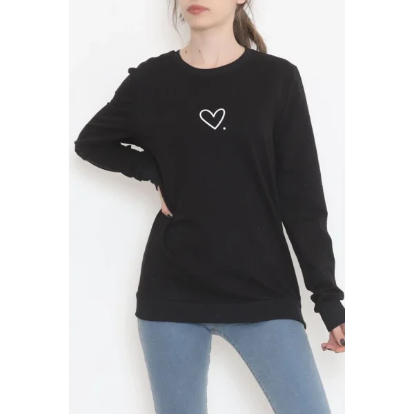 Bisiklet Yaka Baskılı Sweat Siyah