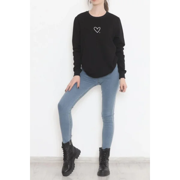 Bisiklet Yaka Baskılı Sweat Siyah