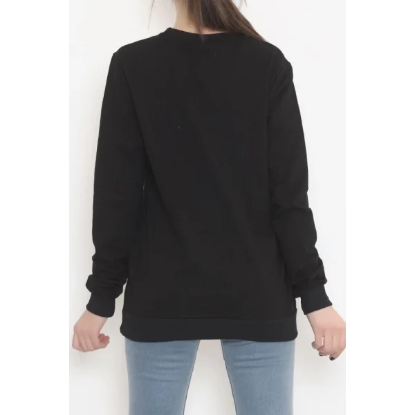Bisiklet Yaka Baskılı Sweat Siyah