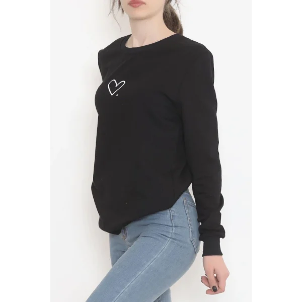 Bisiklet Yaka Baskılı Sweat Siyah