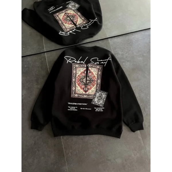 Bisiklet Yaka Baskılı SweatShirt - Siyah