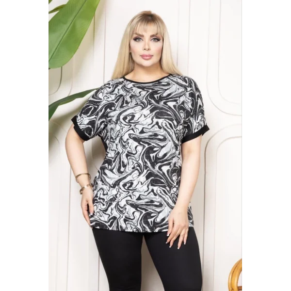 Bisiklet Yaka Büyük Beden Desenli Bluz  Desenli