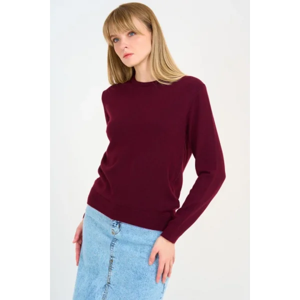 Bisiklet Yaka Düz Kazak  Bordo