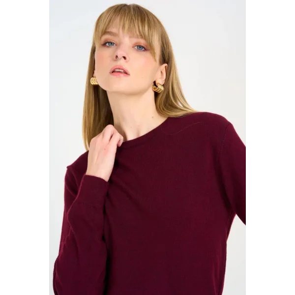 Bisiklet Yaka Düz Kazak  Bordo