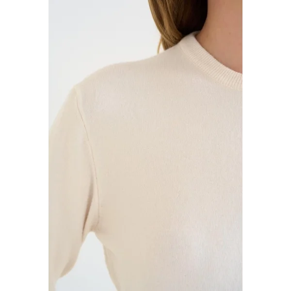 Bisiklet Yaka Düz Kazak  Krem