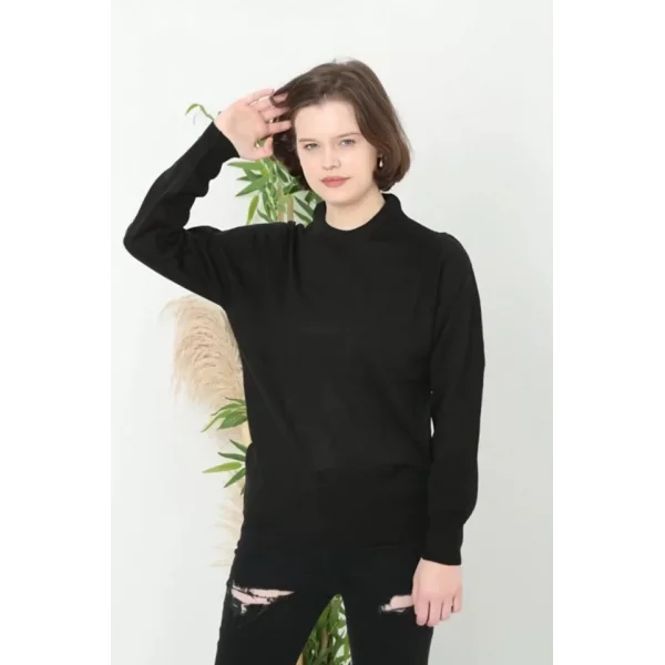 Bisiklet Yaka Düz Kazak  Siyah