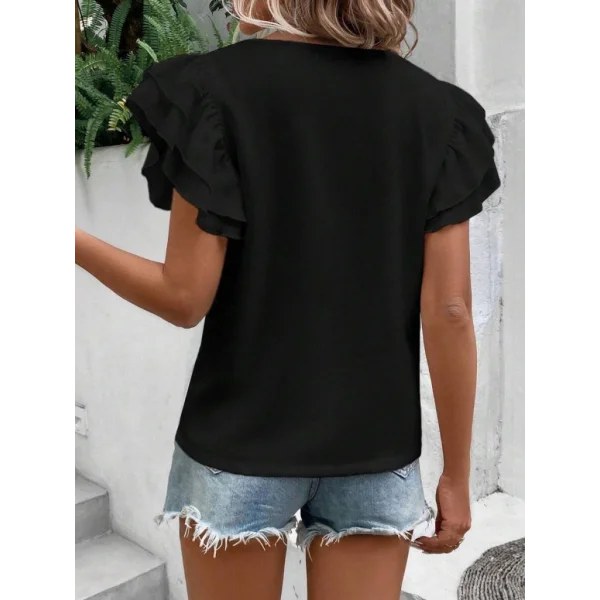 Bisiklet Yaka Kolları Volanlı İthal Krep Bluz