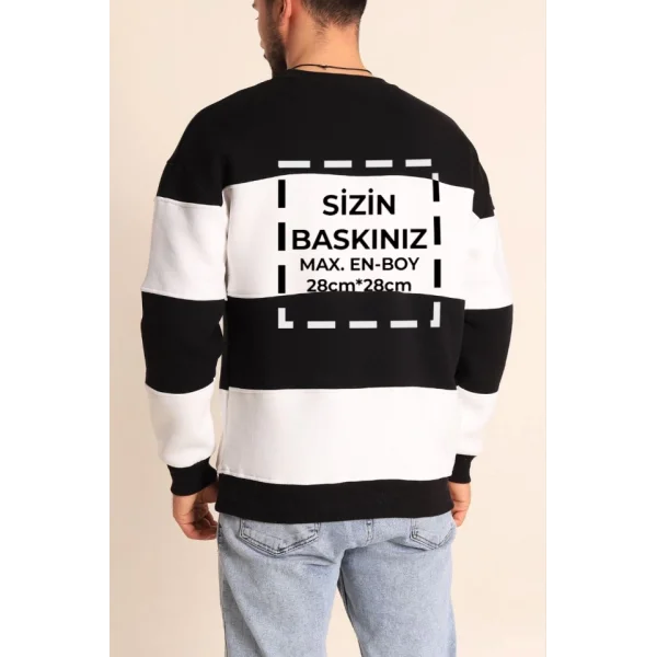 Bisiklet Yaka Parçalı Özel Üretim Sweatshirt- Siyah