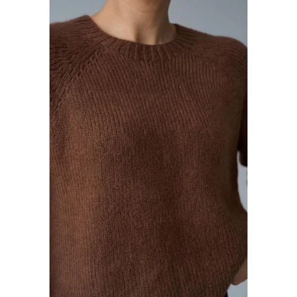 Bisiklet Yaka Reglanlı Kısa Kol Kazak  Acı Kahve