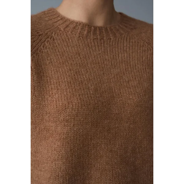 Bisiklet Yaka Reglanlı Kısa Kol Kazak  Camel