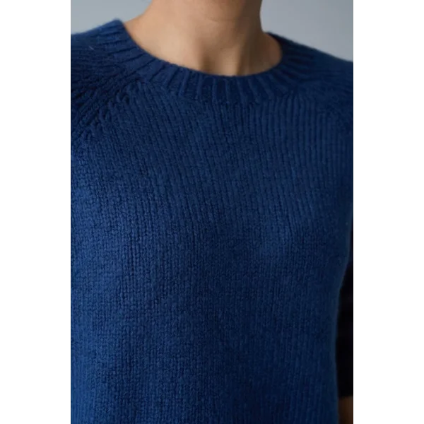 Bisiklet Yaka Reglanlı Kısa Kol Kazak  İndigo