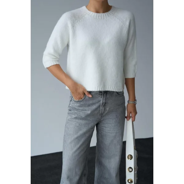 Bisiklet Yaka Reglanlı Kısa Kol Kazak  Kemik