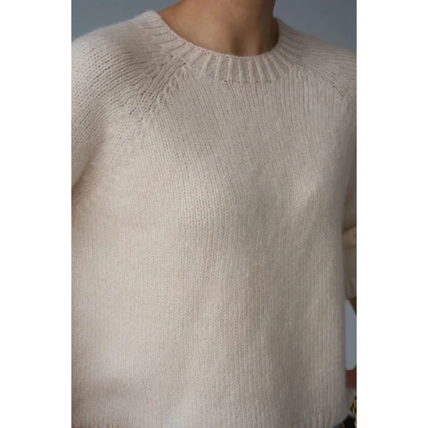 Bisiklet Yaka Reglanlı Kısa Kol Kazak  Vanilya