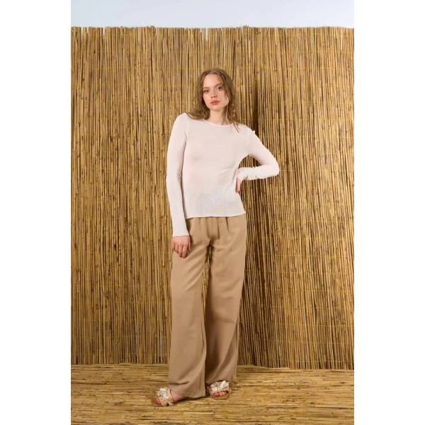 Bisiklet Yaka Transparan Kazak  Krem