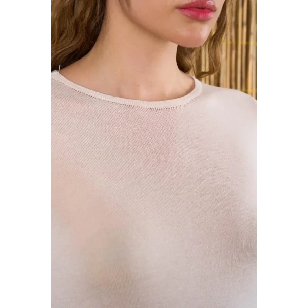 Bisiklet Yaka Transparan Kazak  Krem