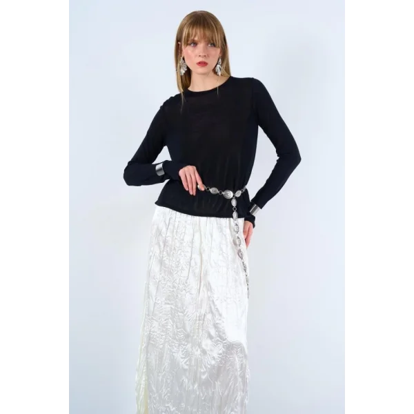 Bisiklet Yaka Transparan Kazak  Siyah