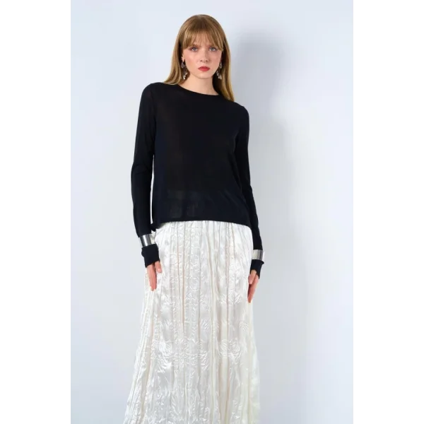 Bisiklet Yaka Transparan Kazak  Siyah