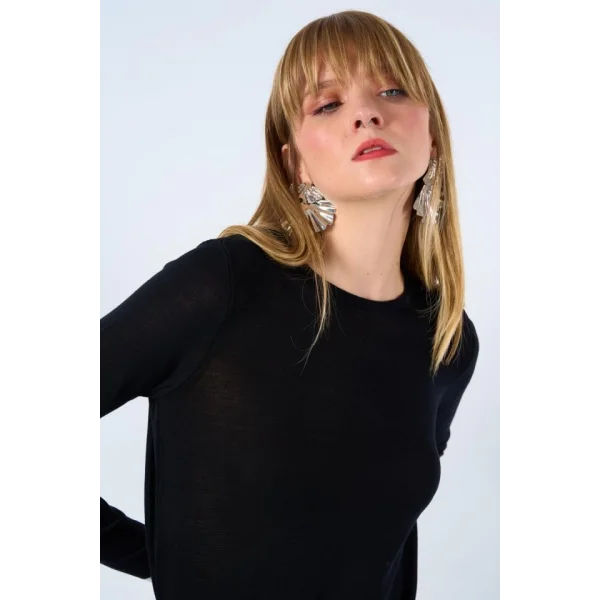 Bisiklet Yaka Transparan Kazak  Siyah