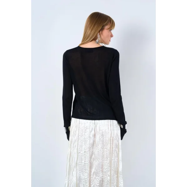 Bisiklet Yaka Transparan Kazak  Siyah