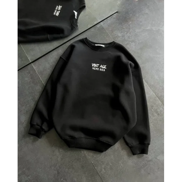 Bisiklet Yaka Üç İplik Baskılı Oversize weathirt  iyah