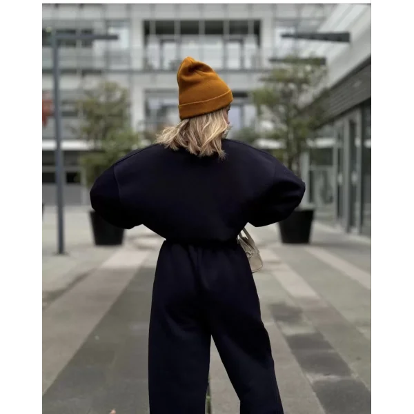 Bisiklet Yaka Üç İplik Sweat Takım - Siyah