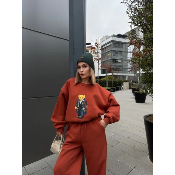 Bisiklet Yaka Üç İplik weat Takım  Kiremit