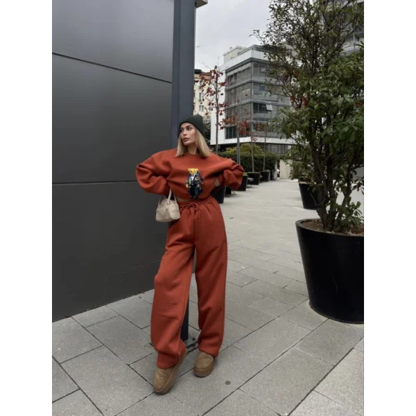 Bisiklet Yaka Üç İplik weat Takım  Kiremit