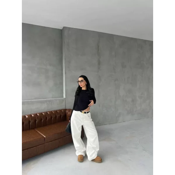 Bisiklet Yaka Uzun Kollu Crop - Siyah