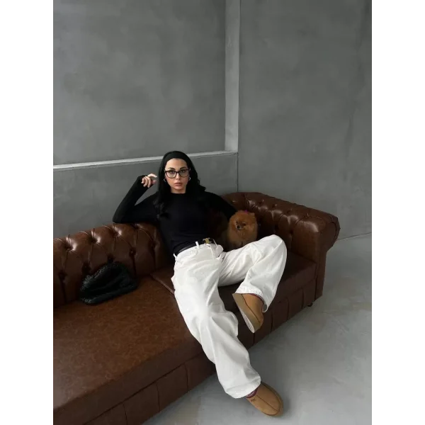 Bisiklet Yaka Uzun Kollu Crop - Siyah