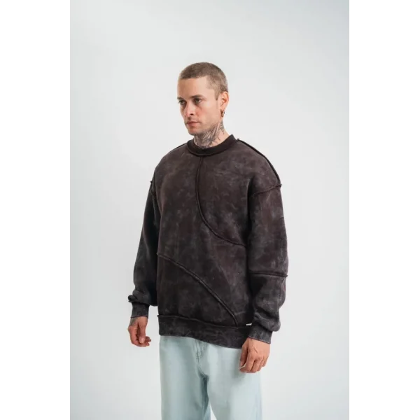 Bisiklet Yaka Yıkamalı Asimetrik Kesşm SweatShirt - Kahve