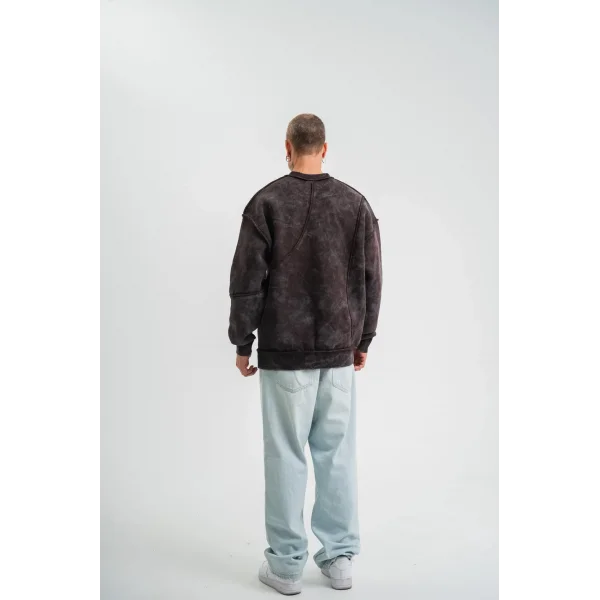 Bisiklet Yaka Yıkamalı Asimetrik Kesşm SweatShirt - Kahve