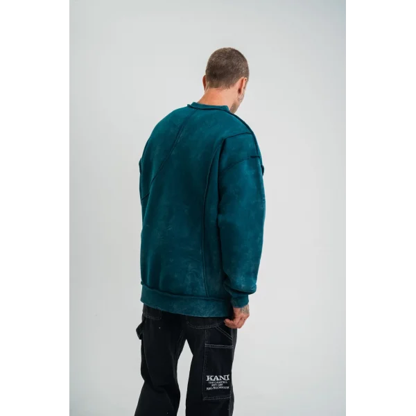 Bisiklet Yaka Yıkamalı Asimetrik Kesşm SweatShirt - Koyu Deniz Yeşili