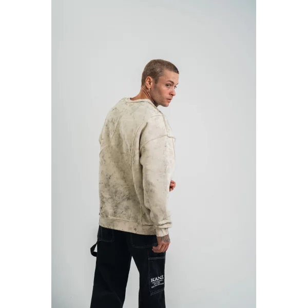 Bisiklet Yaka Yıkamalı Asimetrik Kesşm SweatShirt - Krem