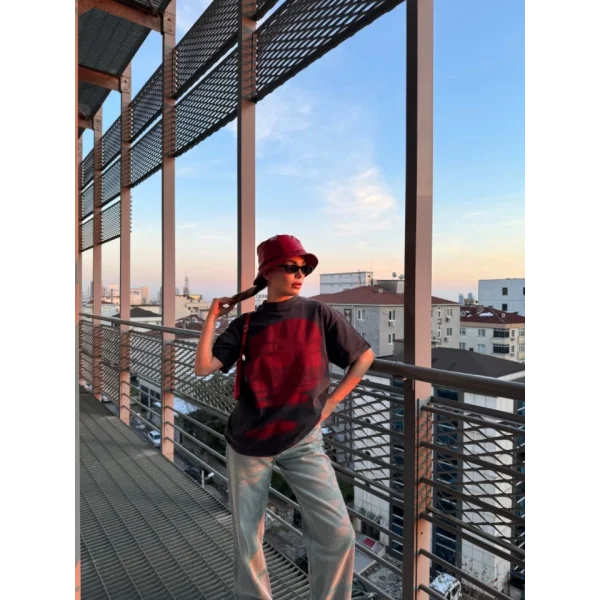 Bisiklet Yaka Yıkamalı Baskılı Thirt  Antrasit