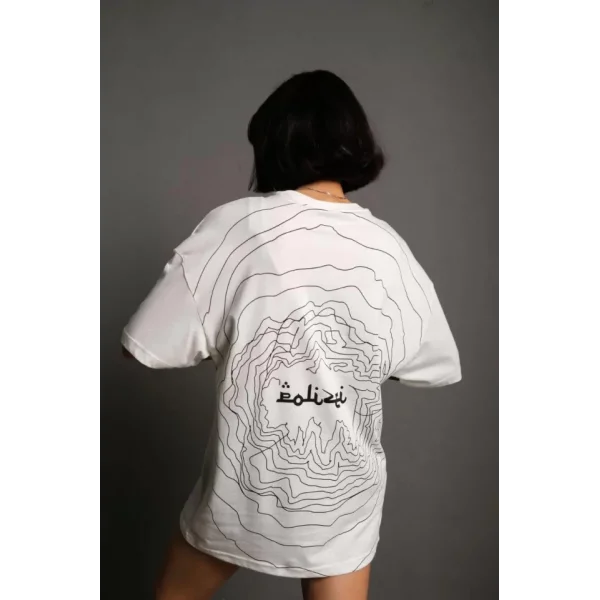 Bisiklet Yakalı ırt Baskılı Oversize Thirt  Beyaz